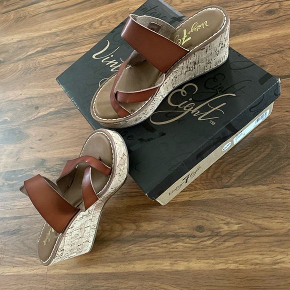 Cognac Sandals Wedges - Picture 4 of 6